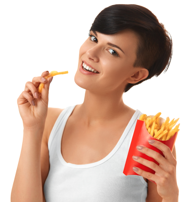 Woman eating fries