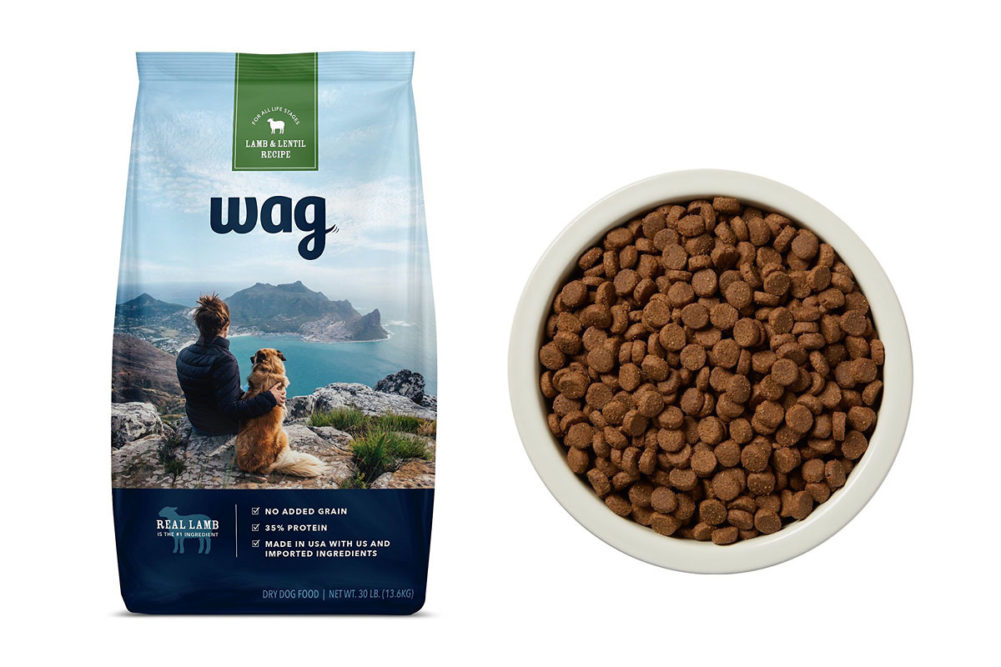 Wags bag front and pet food in bowl